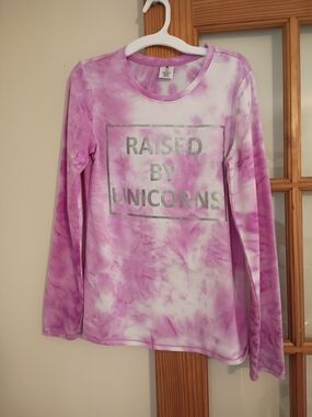 Active Life Purple & White Tie-Dye "Raised by Unicorns" Long Sleeve Tee